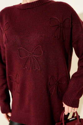 Fiyonklu Yumoş Triko Tunik Bordo - Tunik