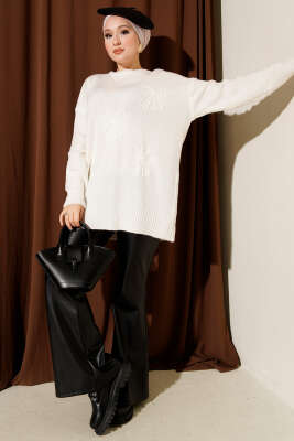 Fiyonklu Yumoş Triko Tunik Ekru - Tunik