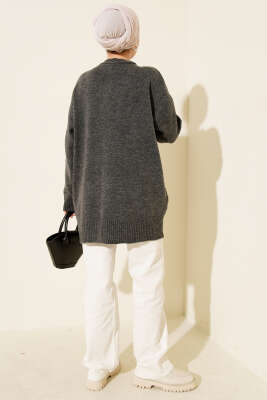 Fiyonklu Yumoş Triko Tunik Füme - Tunik