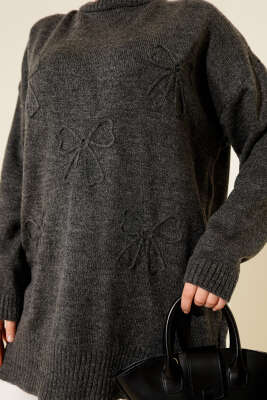 Fiyonklu Yumoş Triko Tunik Füme - Tunik