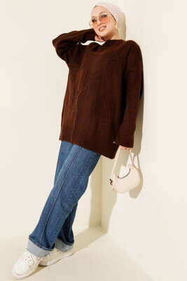 Fiyonklu Yumoş Triko Tunik Kahve - Tunik