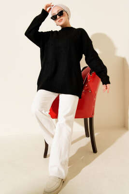 Fiyonklu Yumoş Triko Tunik Siyah - Tunik