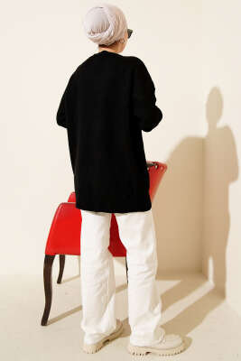 Fiyonklu Yumoş Triko Tunik Siyah - Tunik