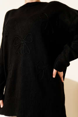 Fiyonklu Yumoş Triko Tunik Siyah - Tunik