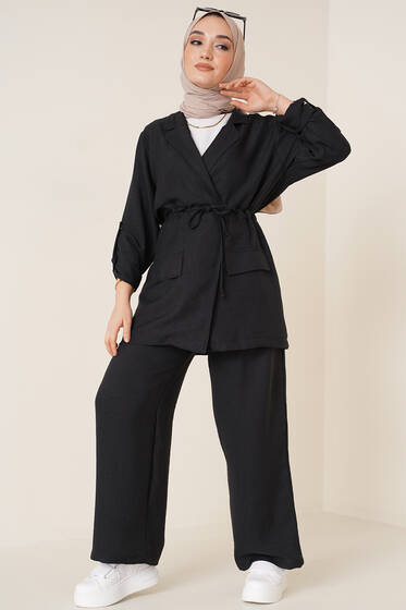 Flamlı Ceket Pantolon İkili Takım Siyah - 1