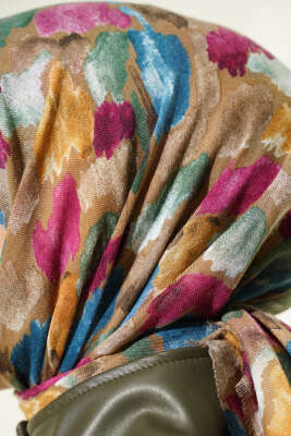 Flamlı Ebruli Desenli Eşarp Latte - Başörtüsü