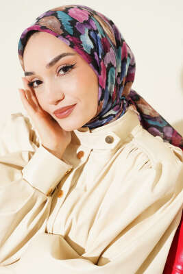 Flamlı Ebruli Desenli Eşarp Lila - Başörtüsü