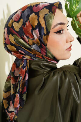 Flamlı Ebruli Desenli Eşarp Parlement - Başörtüsü