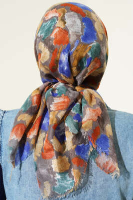 Flamlı Ebruli Desenli Eşarp Vizon - Başörtüsü