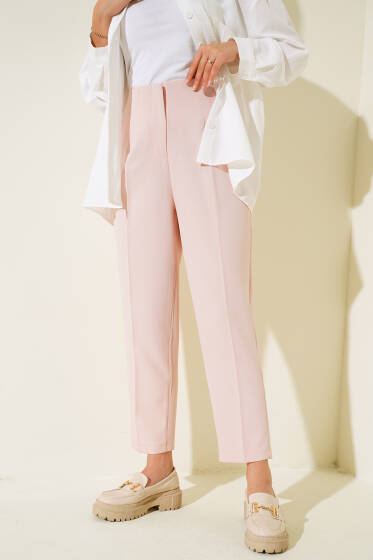 Flato Cep Detaylı Pantolon Pudra - Pantolon