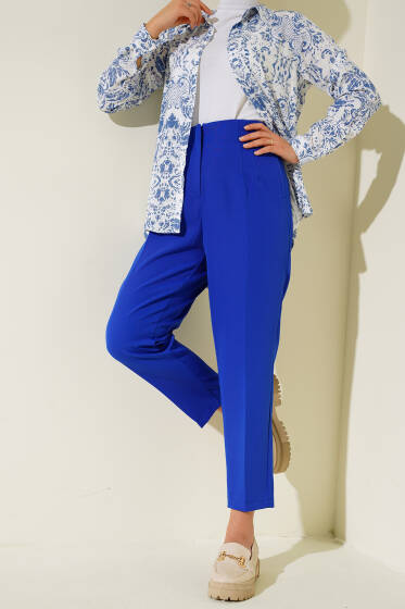 Flato Cep Detaylı Pantolon Saks - Pantolon