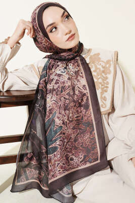 Fleur Desen Liva Modal Şal Acı Kahve - Başörtüsü