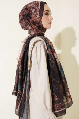 Fleur Desen Liva Modal Şal Acı Kahve - Başörtüsü