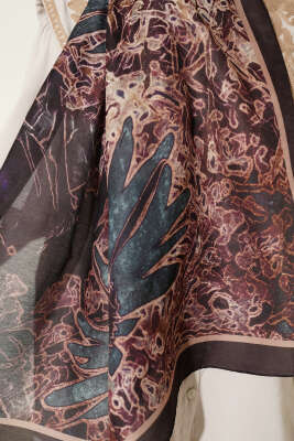 Fleur Desen Liva Modal Şal Acı Kahve - Yılın Fırsatı