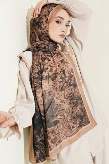 Fleur Desen Liva Modal Şal Camel - Başörtüsü