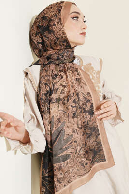 Fleur Desen Liva Modal Şal Camel - Başörtüsü