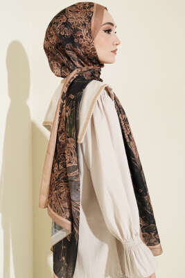 Fleur Desen Liva Modal Şal Camel - Başörtüsü