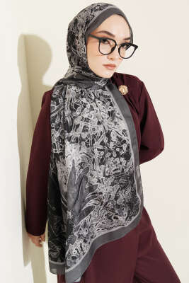 Fleur Desen Liva Modal Şal Füme 