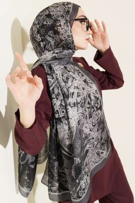 Fleur Desen Liva Modal Şal Füme - Yılın Fırsatı