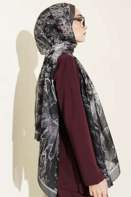 Fleur Desen Liva Modal Şal Füme - Yılın Fırsatı