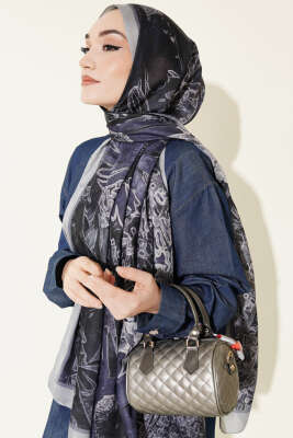 Fleur Desen Liva Modal Şal Gri - Başörtüsü