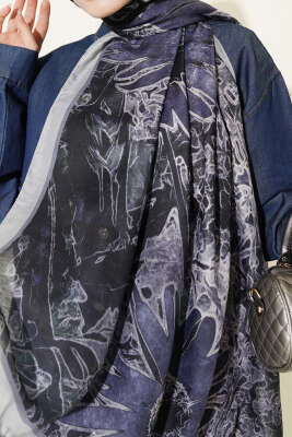 Fleur Desen Liva Modal Şal Gri - Başörtüsü