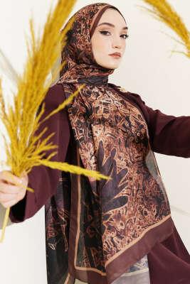 Fleur Desen Liva Modal Şal Kahve 