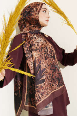 Fleur Desen Liva Modal Şal Kahve - Yılın Fırsatı