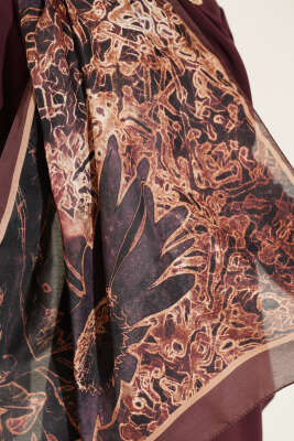 Fleur Desen Liva Modal Şal Kahve - Yılın Fırsatı