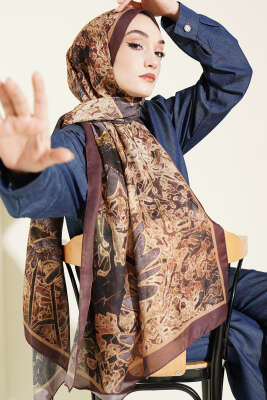 Fleur Desen Liva Modal Şal Kestane - Yılın Fırsatı