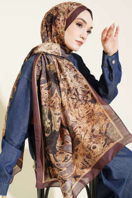 Fleur Desen Liva Modal Şal Kestane - Yılın Fırsatı