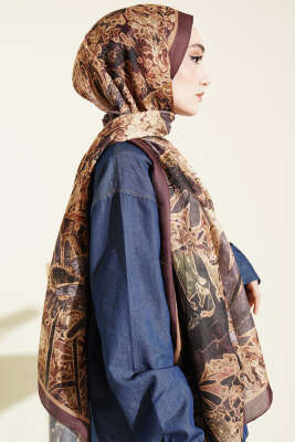 Fleur Desen Liva Modal Şal Kestane - Yılın Fırsatı