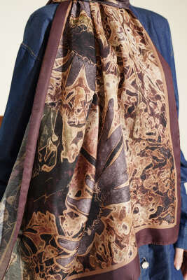 Fleur Desen Liva Modal Şal Kestane - Yılın Fırsatı