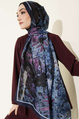 Fleur Desen Liva Modal Şal Lacivert - Başörtüsü
