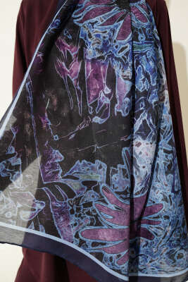 Fleur Desen Liva Modal Şal Lacivert - Başörtüsü