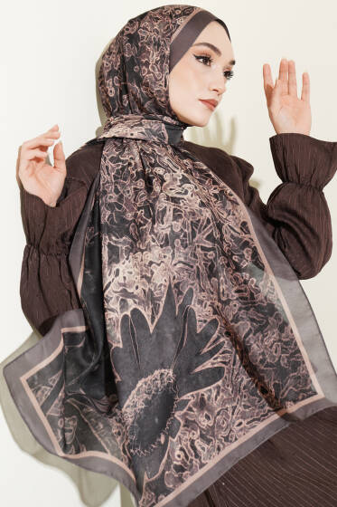 Fleur Desen Liva Modal Şal Siyah Vizon - Başörtüsü