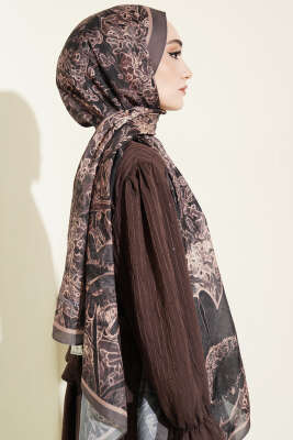 Fleur Desen Liva Modal Şal Siyah Vizon - Başörtüsü