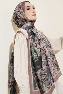 Fleur Desen Liva Modal Şal Sütlü Kahve - Başörtüsü