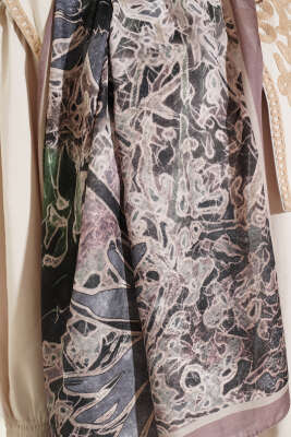 Fleur Desen Liva Modal Şal Sütlü Kahve - Başörtüsü