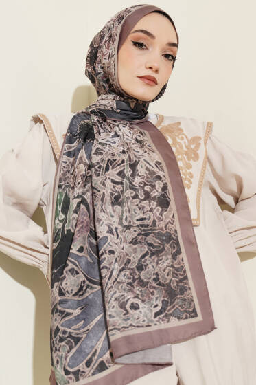 Fleur Desen Liva Modal Şal Sütlü Kahve - Yılın Fırsatı