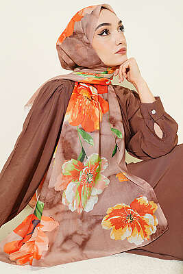 Flora Desenli Şal Camel - Başörtüsü