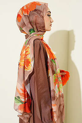 Flora Desenli Şal Camel - Başörtüsü