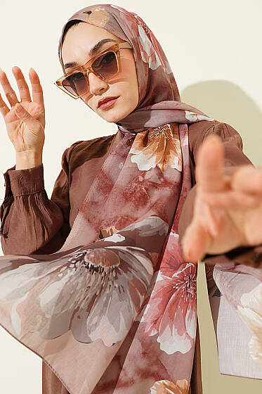 Flora Desenli Şal Vizon - Başörtüsü