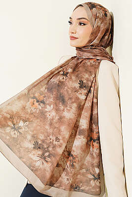 Floral Batik Desen Şal Açık Vizon - Başörtüsü