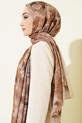 Floral Batik Desen Şal Açık Vizon - Başörtüsü