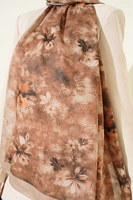 Floral Batik Desen Şal Açık Vizon - Başörtüsü