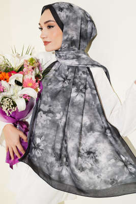 Floral Batik Desen Şal Antrasit - VERTU (NYD TEKSTİL)