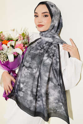 Floral Batik Desen Şal Antrasit - Yılın Fırsatı