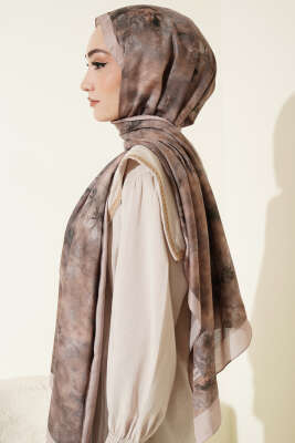 Floral Batik Desen Şal Bej Haki - Başörtüsü