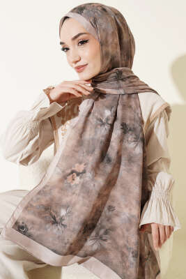 Floral Batik Desen Şal Bej Haki 